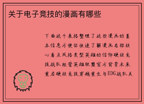 关于电子竞技的漫画有哪些