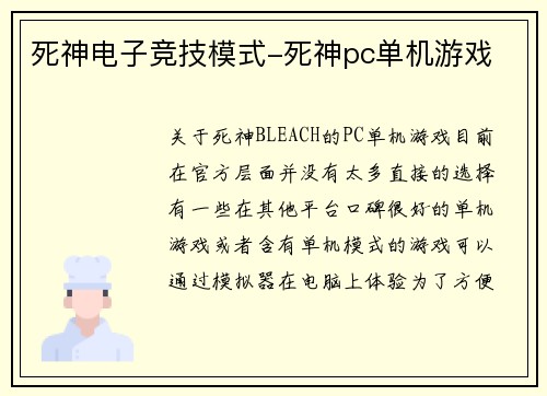 死神电子竞技模式-死神pc单机游戏